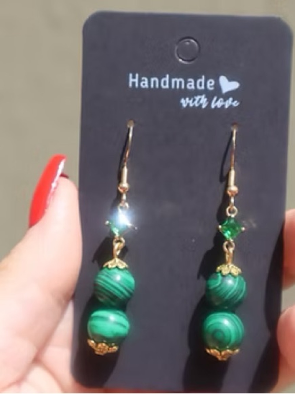 Handmade Green Malachite Bead Drop Earrings